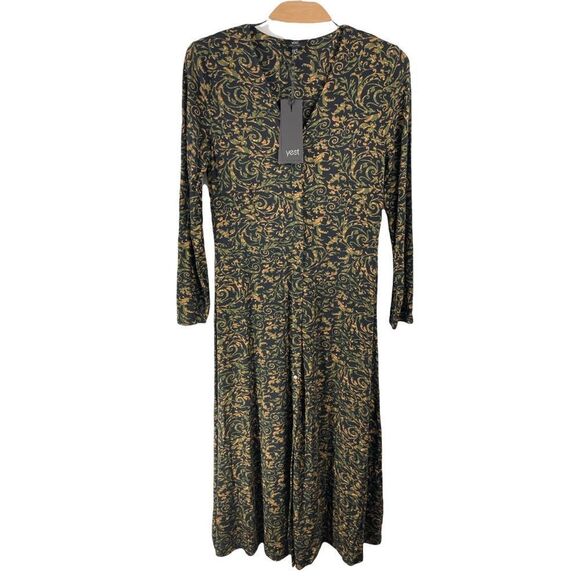NWT Yest Jacquard Print Jersey Long Sleeved Button Front V Neck Dress Size 6 - Picture 2 of 6